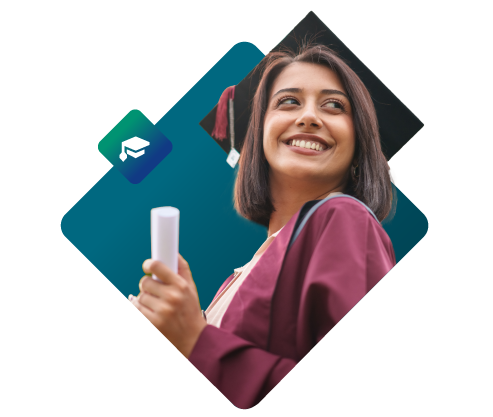 Young woman wearing university graduation cap