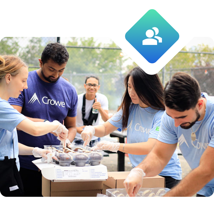 A group of volunteers working at an event.