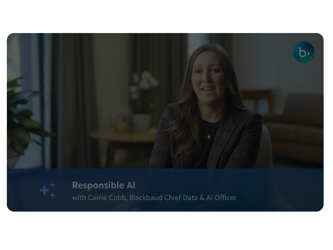 Video thumbnail of Carrie Cobb discussing Blackbaud’s approach to responsible AI